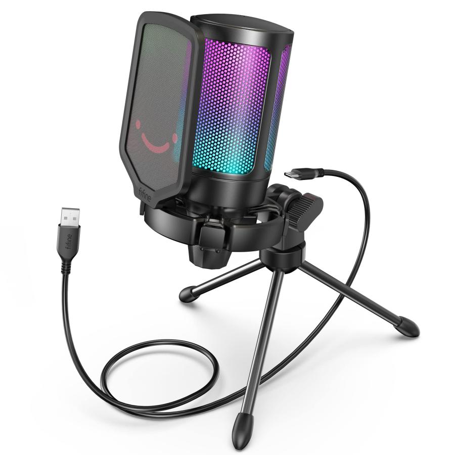 FIFINE A6V ブラック USBコンデンサーマイク RGB カーディオイド指向性