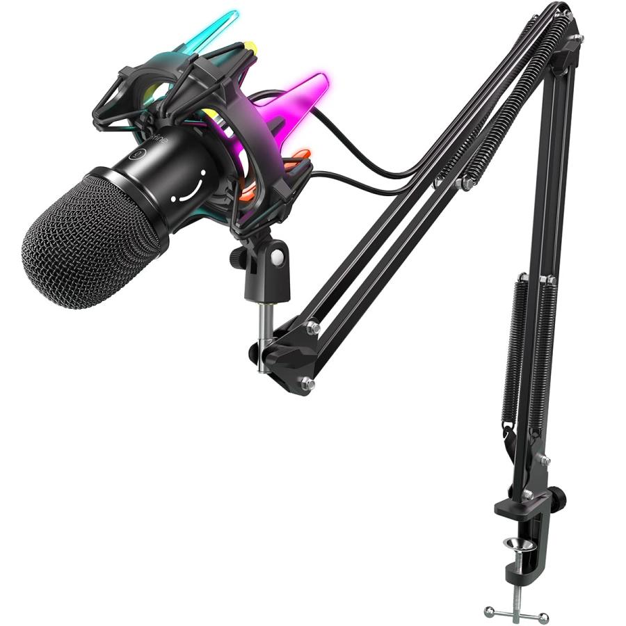FIFINE K651 USBダイナミックマイク RGB 単一指向性 ショックマウント